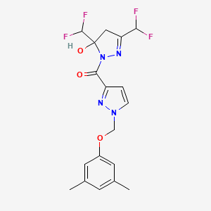 molecular formula C18H18F4N4O3 B4848645 [3,5-bis(difluoromethyl)-5-hydroxy-4,5-dihydro-1H-pyrazol-1-yl]{1-[(3,5-dimethylphenoxy)methyl]-1H-pyrazol-3-yl}methanone 