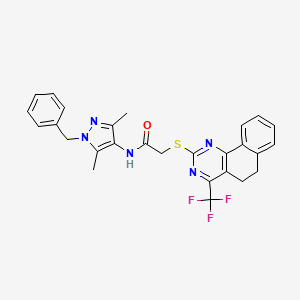 molecular formula C27H24F3N5OS B4848705 N-(1-BENZYL-3,5-DIMETHYL-1H-PYRAZOL-4-YL)-2-{[4-(TRIFLUOROMETHYL)-5H,6H-BENZO[H]QUINAZOLIN-2-YL]SULFANYL}ACETAMIDE 