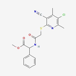 molecular formula C19H18ClN3O3S B4849350 METHYL 2-{2-[(5-CHLORO-3-CYANO-4,6-DIMETHYLPYRIDIN-2-YL)SULFANYL]ACETAMIDO}-2-PHENYLACETATE 