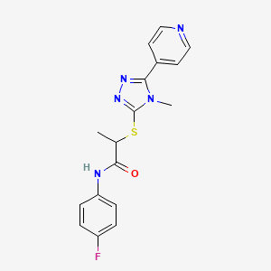 molecular formula C17H16FN5OS B4850172 N-(4-fluorophenyl)-2-{[4-methyl-5-(pyridin-4-yl)-4H-1,2,4-triazol-3-yl]sulfanyl}propanamide 