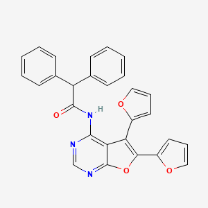 molecular formula C28H19N3O4 B4850415 N-[5,6-bis(furan-2-yl)furo[2,3-d]pyrimidin-4-yl]-2,2-diphenylacetamide 