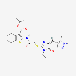 molecular formula C25H31N5O4S2 B4850583 ISOPROPYL 2-{[2-({4-[(E)-1-(1,5-DIMETHYL-1H-PYRAZOL-4-YL)METHYLIDENE]-1-ETHYL-5-OXO-4,5-DIHYDRO-1H-IMIDAZOL-2-YL}SULFANYL)ACETYL]AMINO}-4,5,6,7-TETRAHYDRO-1-BENZOTHIOPHENE-3-CARBOXYLATE 