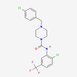 molecular formula C19H18Cl2F3N3O B4850798 N-[2-CHLORO-5-(TRIFLUOROMETHYL)PHENYL]-4-[(4-CHLOROPHENYL)METHYL]PIPERAZINE-1-CARBOXAMIDE 
