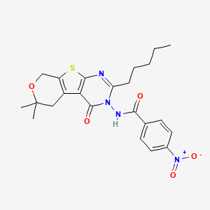 molecular formula C23H26N4O5S B4851078 N-(12,12-dimethyl-3-oxo-5-pentyl-11-oxa-8-thia-4,6-diazatricyclo[7.4.0.02,7]trideca-1(9),2(7),5-trien-4-yl)-4-nitrobenzamide 