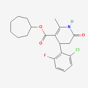 molecular formula C20H23ClFNO3 B4852149 Cycloheptyl 4-(2-chloro-6-fluorophenyl)-2-methyl-6-oxo-1,4,5,6-tetrahydropyridine-3-carboxylate 