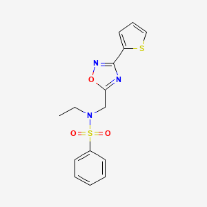 molecular formula C15H15N3O3S2 B4853409 N-ethyl-N-[(3-thiophen-2-yl-1,2,4-oxadiazol-5-yl)methyl]benzenesulfonamide 