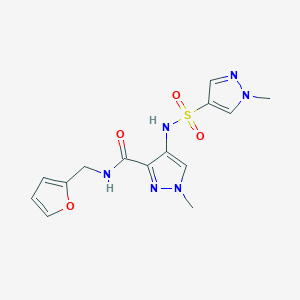 molecular formula C14H16N6O4S B4853691 N~3~-(2-FURYLMETHYL)-1-METHYL-4-{[(1-METHYL-1H-PYRAZOL-4-YL)SULFONYL]AMINO}-1H-PYRAZOLE-3-CARBOXAMIDE 