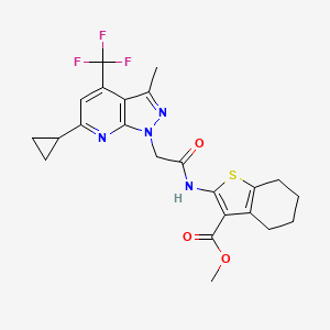 molecular formula C23H23F3N4O3S B4853695 METHYL 2-({2-[6-CYCLOPROPYL-3-METHYL-4-(TRIFLUOROMETHYL)-1H-PYRAZOLO[3,4-B]PYRIDIN-1-YL]ACETYL}AMINO)-4,5,6,7-TETRAHYDRO-1-BENZOTHIOPHENE-3-CARBOXYLATE 