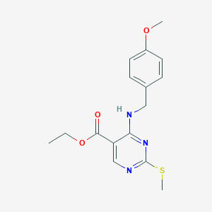 molecular formula C16H19N3O3S B485384 Ethyl 4-((4-methoxybenzyl)amino)-2-(methylthio)pyrimidine-5-carboxylate CAS No. 211230-35-2
