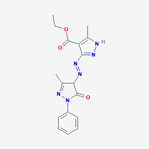 molecular formula C17H18N6O3 B485444 ethyl 3-methyl-5-[(3-methyl-5-oxo-1-phenyl-4,5-dihydro-1H-pyrazol-4-yl)diazenyl]-1H-pyrazole-4-carboxylate 