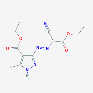 molecular formula C12H15N5O4 B485448 ethyl 5-[(1-cyano-2-ethoxy-2-oxoethyl)diazenyl]-3-methyl-1H-pyrazole-4-carboxylate 