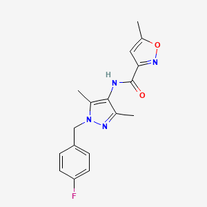molecular formula C17H17FN4O2 B4854902 N-[1-[(4-fluorophenyl)methyl]-3,5-dimethylpyrazol-4-yl]-5-methyl-1,2-oxazole-3-carboxamide 