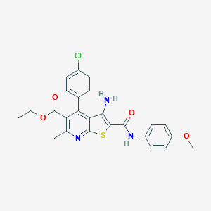molecular formula C25H22ClN3O4S B485514 Ethyl 3-amino-4-(4-chlorophenyl)-2-[(4-methoxyphenyl)carbamoyl]-6-methylthieno[2,3-b]pyridine-5-carboxylate CAS No. 667886-80-8