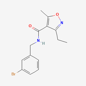 molecular formula C14H15BrN2O2 B4855279 N-[(3-BROMOPHENYL)METHYL]-3-ETHYL-5-METHYL-12-OXAZOLE-4-CARBOXAMIDE 