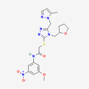 molecular formula C21H25N7O5S B4855437 N-(3-METHOXY-5-NITROPHENYL)-2-{[5-[(5-METHYL-1H-PYRAZOL-1-YL)METHYL]-4-(TETRAHYDRO-2-FURANYLMETHYL)-4H-1,2,4-TRIAZOL-3-YL]SULFANYL}ACETAMIDE 