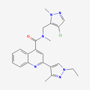molecular formula C22H23ClN6O B4855625 N~4~-[(4-CHLORO-1-METHYL-1H-PYRAZOL-5-YL)METHYL]-2-(1-ETHYL-3-METHYL-1H-PYRAZOL-4-YL)-N~4~-METHYL-4-QUINOLINECARBOXAMIDE 