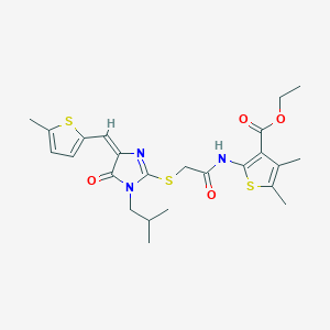 molecular formula C24H29N3O4S3 B4856159 ETHYL 2-{[2-({1-ISOBUTYL-4-[(E)-1-(5-METHYL-2-THIENYL)METHYLIDENE]-5-OXO-4,5-DIHYDRO-1H-IMIDAZOL-2-YL}SULFANYL)ACETYL]AMINO}-4,5-DIMETHYL-3-THIOPHENECARBOXYLATE 