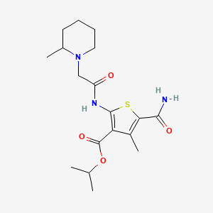 molecular formula C18H27N3O4S B4856924 Propan-2-yl 5-carbamoyl-4-methyl-2-{[(2-methylpiperidin-1-yl)acetyl]amino}thiophene-3-carboxylate 