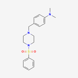 molecular formula C19H25N3O2S B4856982 N,N-DIMETHYL-N-(4-{[4-(PHENYLSULFONYL)PIPERAZINO]METHYL}PHENYL)AMINE 