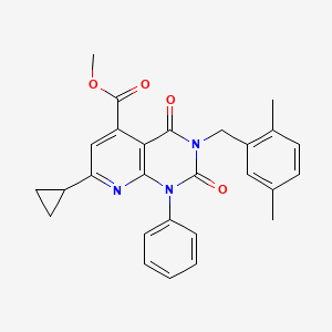 molecular formula C27H25N3O4 B4857060 METHYL 7-CYCLOPROPYL-3-[(2,5-DIMETHYLPHENYL)METHYL]-2,4-DIOXO-1-PHENYL-1H,2H,3H,4H-PYRIDO[2,3-D]PYRIMIDINE-5-CARBOXYLATE 