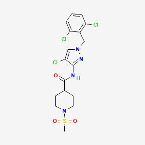 molecular formula C17H19Cl3N4O3S B4857128 N~4~-[4-CHLORO-1-(2,6-DICHLOROBENZYL)-1H-PYRAZOL-3-YL]-1-(METHYLSULFONYL)-4-PIPERIDINECARBOXAMIDE 