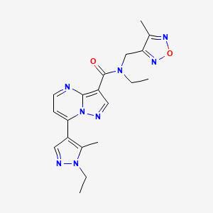 molecular formula C19H22N8O2 B4857140 N-ethyl-7-(1-ethyl-5-methyl-1H-pyrazol-4-yl)-N-[(4-methyl-1,2,5-oxadiazol-3-yl)methyl]pyrazolo[1,5-a]pyrimidine-3-carboxamide 
