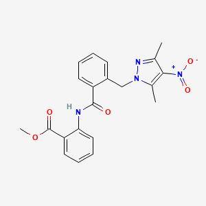 molecular formula C21H20N4O5 B4857332 methyl 2-({2-[(3,5-dimethyl-4-nitro-1H-pyrazol-1-yl)methyl]benzoyl}amino)benzoate 