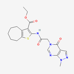 molecular formula C20H23N5O4S B4857408 ETHYL 2-{[2-(1-METHYL-4-OXO-1,4-DIHYDRO-5H-PYRAZOLO[3,4-D]PYRIMIDIN-5-YL)ACETYL]AMINO}-5,6,7,8-TETRAHYDRO-4H-CYCLOHEPTA[B]THIOPHENE-3-CARBOXYLATE 