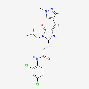molecular formula C21H23Cl2N5O2S B4857496 N-(2,4-DICHLOROPHENYL)-2-({4-[(E)-1-(1,3-DIMETHYL-1H-PYRAZOL-4-YL)METHYLIDENE]-1-ISOBUTYL-5-OXO-4,5-DIHYDRO-1H-IMIDAZOL-2-YL}SULFANYL)ACETAMIDE 