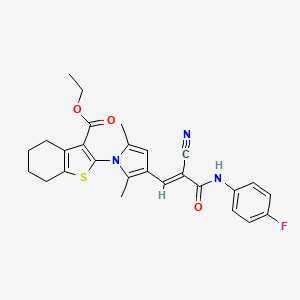 molecular formula C27H26FN3O3S B4857976 ethyl 2-(3-{(1E)-2-cyano-3-[(4-fluorophenyl)amino]-3-oxoprop-1-en-1-yl}-2,5-dimethyl-1H-pyrrol-1-yl)-4,5,6,7-tetrahydro-1-benzothiophene-3-carboxylate CAS No. 5870-66-6