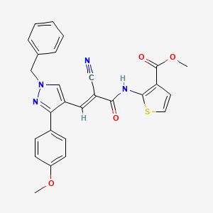 molecular formula C27H22N4O4S B4858169 methyl 2-({3-[1-benzyl-3-(4-methoxyphenyl)-1H-pyrazol-4-yl]-2-cyanoacryloyl}amino)-3-thiophenecarboxylate 