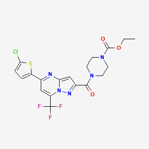 molecular formula C19H17ClF3N5O3S B4858333 ETHYL 4-{[5-(5-CHLORO-2-THIENYL)-7-(TRIFLUOROMETHYL)PYRAZOLO[1,5-A]PYRIMIDIN-2-YL]CARBONYL}TETRAHYDRO-1(2H)-PYRAZINECARBOXYLATE 