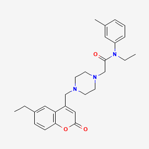 molecular formula C27H33N3O3 B4859088 N-ethyl-2-{4-[(6-ethyl-2-oxo-2H-chromen-4-yl)methyl]piperazin-1-yl}-N-(3-methylphenyl)acetamide 