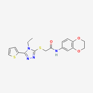 molecular formula C18H18N4O3S2 B4859161 N-(2,3-dihydro-1,4-benzodioxin-6-yl)-2-{[4-ethyl-5-(thiophen-2-yl)-4H-1,2,4-triazol-3-yl]sulfanyl}acetamide CAS No. 618411-84-0