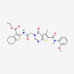molecular formula C28H28N4O6S2 B4859265 ethyl 2-({[6-{[(2-methoxyphenyl)amino]carbonyl}-5-methyl-4-oxothieno[2,3-d]pyrimidin-3(4H)-yl]acetyl}amino)-4,5,6,7-tetrahydro-1-benzothiophene-3-carboxylate 