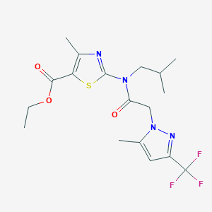 molecular formula C18H23F3N4O3S B4859781 ETHYL 2-(ISOBUTYL{2-[5-METHYL-3-(TRIFLUOROMETHYL)-1H-PYRAZOL-1-YL]ACETYL}AMINO)-4-METHYL-1,3-THIAZOLE-5-CARBOXYLATE 