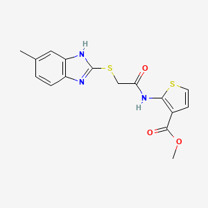 molecular formula C16H15N3O3S2 B4859917 methyl 2-({[(5-methyl-1H-benzimidazol-2-yl)thio]acetyl}amino)-3-thiophenecarboxylate 