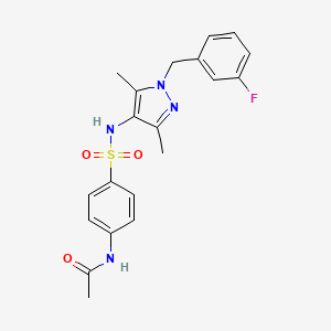 molecular formula C20H21FN4O3S B4860092 N-(4-{[1-(3-fluorobenzyl)-3,5-dimethyl-1H-pyrazol-4-yl]sulfamoyl}phenyl)acetamide 