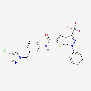 molecular formula C23H15ClF3N5OS B4860724 N~5~-{3-[(4-CHLORO-1H-PYRAZOL-1-YL)METHYL]PHENYL}-1-PHENYL-3-(TRIFLUOROMETHYL)-1H-THIENO[2,3-C]PYRAZOLE-5-CARBOXAMIDE 