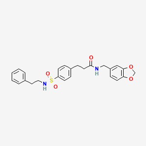 molecular formula C25H26N2O5S B4860876 N-(1,3-benzodioxol-5-ylmethyl)-3-(4-{[(2-phenylethyl)amino]sulfonyl}phenyl)propanamide 