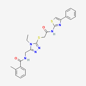 molecular formula C24H24N6O2S2 B4860990 N-{[4-ethyl-5-({2-oxo-2-[(4-phenyl-1,3-thiazol-2-yl)amino]ethyl}sulfanyl)-4H-1,2,4-triazol-3-yl]methyl}-2-methylbenzamide 