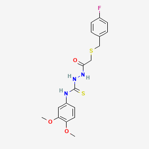 molecular formula C18H20FN3O3S2 B4861141 N-(3,4-dimethoxyphenyl)-2-{[(4-fluorobenzyl)thio]acetyl}hydrazinecarbothioamide 