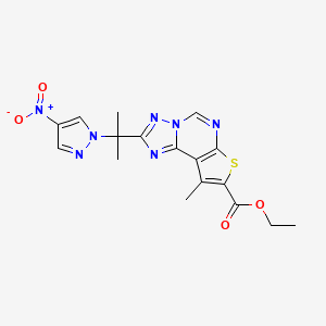 molecular formula C17H17N7O4S B4861438 ethyl 9-methyl-2-[1-methyl-1-(4-nitro-1H-pyrazol-1-yl)ethyl]thieno[3,2-e][1,2,4]triazolo[1,5-c]pyrimidine-8-carboxylate 