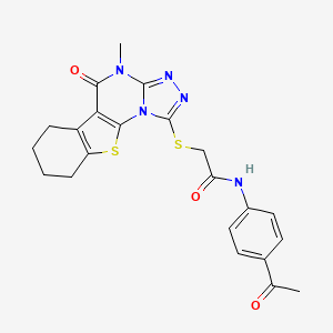 molecular formula C22H21N5O3S2 B4862129 N-(4-acetylphenyl)-2-[(4-methyl-5-oxo-4,5,6,7,8,9-hexahydro[1]benzothieno[3,2-e][1,2,4]triazolo[4,3-a]pyrimidin-1-yl)thio]acetamide 