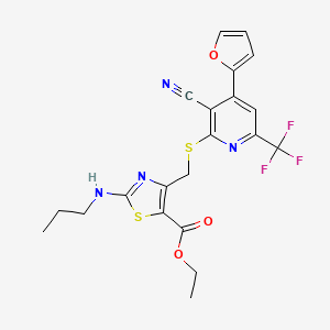 molecular formula C21H19F3N4O3S2 B4862359 ETHYL 4-({[3-CYANO-4-(2-FURYL)-6-(TRIFLUOROMETHYL)-2-PYRIDYL]SULFANYL}METHYL)-2-(PROPYLAMINO)-1,3-THIAZOLE-5-CARBOXYLATE 