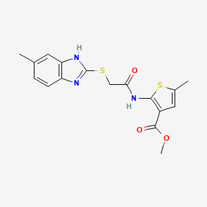 molecular formula C17H17N3O3S2 B4862632 methyl 5-methyl-2-({[(5-methyl-1H-benzimidazol-2-yl)thio]acetyl}amino)-3-thiophenecarboxylate 