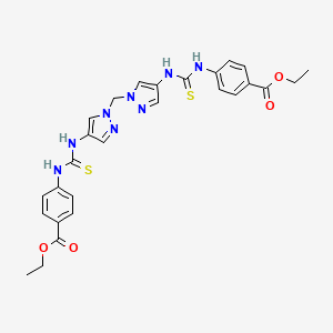 molecular formula C27H28N8O4S2 B4862783 ETHYL 4-({[(1-{[4-({[4-(ETHOXYCARBONYL)ANILINO]CARBOTHIOYL}AMINO)-1H-PYRAZOL-1-YL]METHYL}-1H-PYRAZOL-4-YL)AMINO]CARBOTHIOYL}AMINO)BENZOATE 