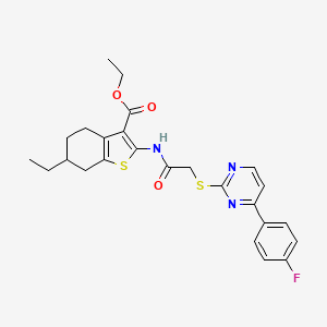 molecular formula C25H26FN3O3S2 B4862828 ETHYL 6-ETHYL-2-[(2-{[4-(4-FLUOROPHENYL)-2-PYRIMIDINYL]SULFANYL}ACETYL)AMINO]-4,5,6,7-TETRAHYDRO-1-BENZOTHIOPHENE-3-CARBOXYLATE 