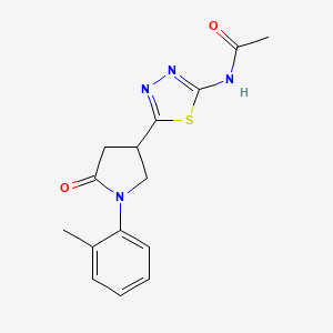 molecular formula C15H16N4O2S B4862860 N-{5-[1-(2-methylphenyl)-5-oxopyrrolidin-3-yl]-1,3,4-thiadiazol-2-yl}acetamide 