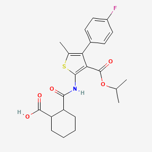 molecular formula C23H26FNO5S B4863940 2-({[4-(4-fluorophenyl)-3-(isopropoxycarbonyl)-5-methyl-2-thienyl]amino}carbonyl)cyclohexanecarboxylic acid 